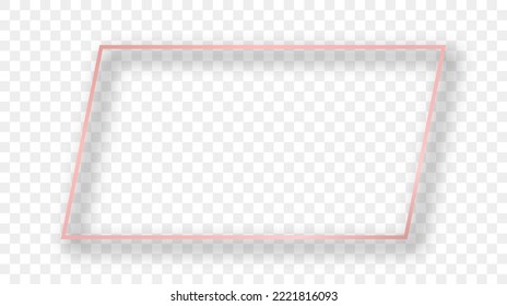 Rose gold glowing rectangular shape frame with shadow isolated on transparent background. Shiny frame with glowing effects. Vector illustration