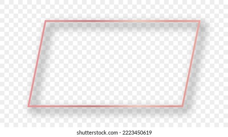Rose gold glowing rectangular shape frame with shadow isolated on transparent background. Shiny frame with glowing effects. Vector illustration