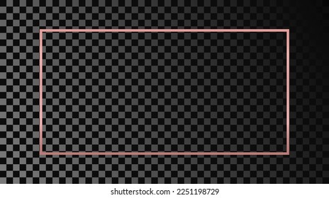 Rose gold glowing rectangular shape frame isolated on dark transparent background. Shiny frame with glowing effects. Vector illustration