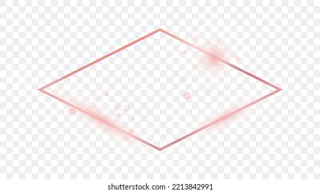 Rose gold glowing rhombus  shape frame isolated on transparent background. Shiny frame with glowing effects. Vector illustration