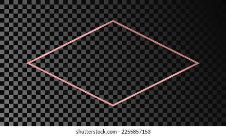 Marco de forma de rhombus dorado rosa que brilla aislado sobre fondo transparente oscuro. Marco brillante con efectos brillantes. Ilustración del vector