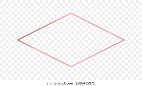 Rose goldglühende, rhombus-förmige Rahmen einzeln auf transparentem Hintergrund. Leuchtender Rahmen mit leuchtenden Effekten. Vektorgrafik