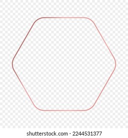 El dorado rosa resplandece el marco hexagonal redondeado aislado sobre fondo transparente. Marco brillante con efectos brillantes. Ilustración del vector
