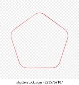 Rose gold glowing rounded pentagon shape frame isolated on transparent background. Shiny frame with glowing effects. Vector illustration