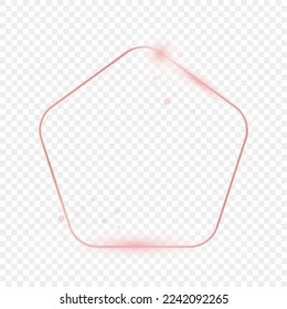 Rose gold glowing rounded pentagon shape frame isolated on transparent background. Shiny frame with glowing effects. Vector illustration