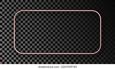 Rose gold glowing rounded rectangular frame with shadow isolated on transparent background. Shiny frame with glowing effects. Vector illustration