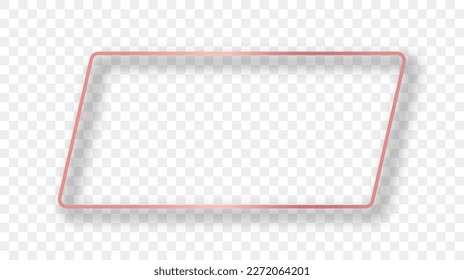 Rose gold glowing rounded rectangular shape frame with shadow isolated on transparent background. Shiny frame with glowing effects. Vector illustration