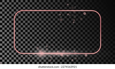 Rose gold glowing rounded rectangular frame isolated on transparent background. Shiny frame with glowing effects. Vector illustration