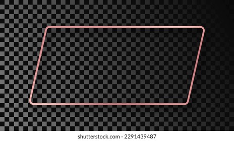 Rose gold glowing rounded rectangular shape frame with shadow isolated on dark transparent background. Shiny frame with glowing effects. Vector illustration