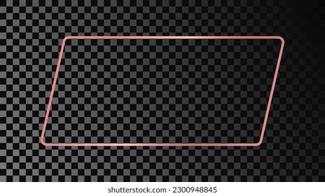 Rose gold glowing rounded rectangular shape frame isolated on dark transparent background. Shiny frame with glowing effects. Vector illustration