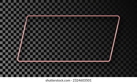 Rose gold glowing rounded rectangular shape frame with shadow isolated on dark transparent background. Shiny frame with glowing effects. Vector illustration