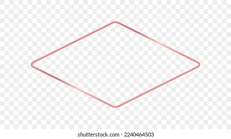 Rose gold glowing rounded rhombus shape frame isolated on transparent background. Shiny frame with glowing effects. Vector illustration