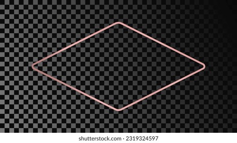 El dorado rosa resplandece el marco de forma redondeada aislado sobre fondo transparente oscuro. Marco brillante con efectos brillantes. Ilustración del vector