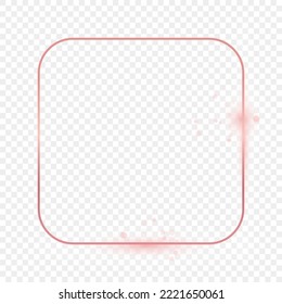 Rose gold glowing rounded square frame isolated on transparent background. Shiny frame with glowing effects. Vector illustration