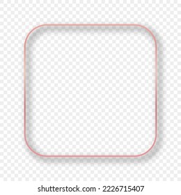 Rose gold glowing rounded square frame with shadow isolated on transparent background. Shiny frame with glowing effects. Vector illustration