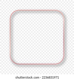 Rose gold glowing rounded square frame with shadow isolated on transparent background. Shiny frame with glowing effects. Vector illustration