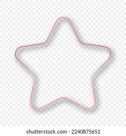 Rose gold glowing rounded star shape frame with shadow isolated on transparent background. Shiny frame with glowing effects. Vector illustration