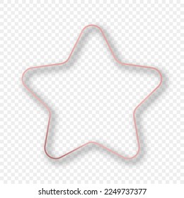 Rose gold glowing rounded star shape frame with shadow isolated on transparent background. Shiny frame with glowing effects. Vector illustration