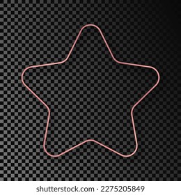 Rose gold glowing rounded star shape frame with shadow isolated on dark transparent background. Shiny frame with glowing effects. Vector illustration