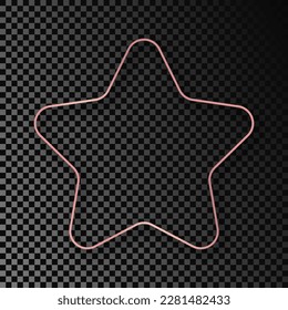 Rose gold glowing rounded star shape frame with shadow isolated on dark transparent background. Shiny frame with glowing effects. Vector illustration