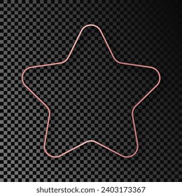 Rose gold glowing rounded star shape frame with shadow isolated on dark transparent background. Shiny frame with glowing effects. Vector illustration