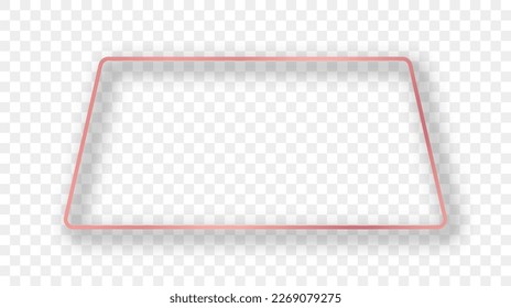 Rose gold glowing rounded trapezoid shape frame with shadow isolated on transparent background. Shiny frame with glowing effects. Vector illustration