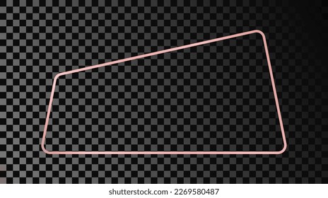 Rose gold glowing rounded trapezoid shape frame isolated on dark transparent background. Shiny frame with glowing effects. Vector illustration