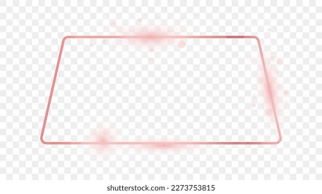Rose gold glowing rounded trapezoid shape frame isolated on transparent background. Shiny frame with glowing effects. Vector illustration