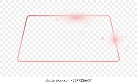 Rose gold glowing rounded trapezoid shape frame isolated on transparent background. Shiny frame with glowing effects. Vector illustration