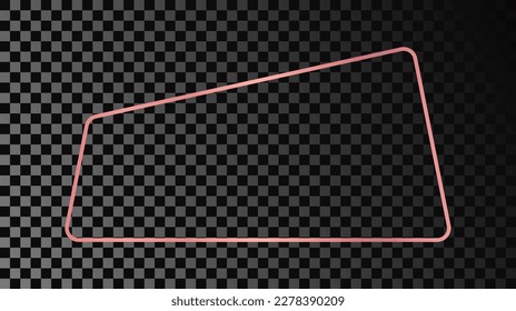 Rose gold glowing rounded trapezoid shape frame isolated on dark transparent background. Shiny frame with glowing effects. Vector illustration