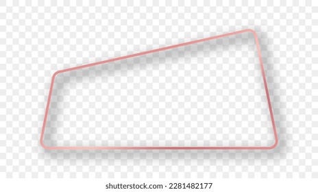 Rose gold glowing rounded trapezoid shape frame with shadow isolated on transparent background. Shiny frame with glowing effects. Vector illustration