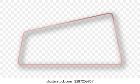 Rose gold glowing rounded trapezoid shape frame with shadow isolated on transparent background. Shiny frame with glowing effects. Vector illustration