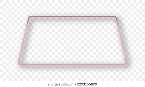 El dorado rosa resplandece el marco de forma trapezoide redondeado con la sombra aislada sobre el fondo transparente. Marco brillante con efectos brillantes. Ilustración del vector