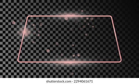 Rose gold glowing rounded trapezoid shape frame isolated on dark transparent background. Shiny frame with glowing effects. Vector illustration