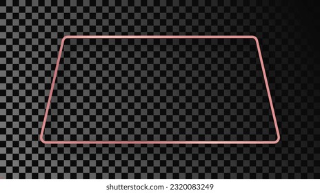 Rose gold glowing rounded trapezoid shape frame with shadow isolated on dark transparent background. Shiny frame with glowing effects. Vector illustration