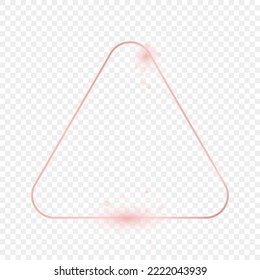 Rose gold glowing rounded triangle frame isolated on transparent background. Shiny frame with glowing effects. Vector illustration