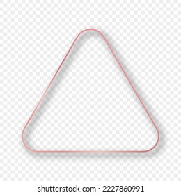 Rose gold glowing rounded triangle frame with shadow isolated on transparent background. Shiny frame with glowing effects. Vector illustration