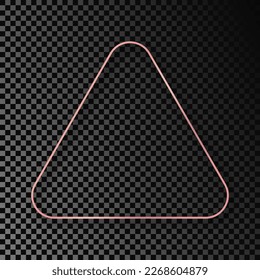 El dorado rosa resplandece el marco del triángulo redondeado con la sombra aislada sobre un fondo transparente oscuro. Marco brillante con efectos brillantes. Ilustración del vector