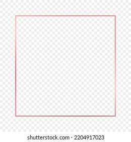 Rose gold glowing square frame isolated on transparent background. Shiny frame with glowing effects. Vector illustration
