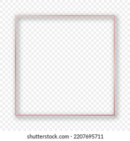 Rose gold glowing square frame with shadow isolated on transparent background. Shiny frame with glowing effects. Vector illustration