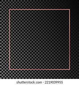 Rose gold glowing square frame isolated on dark transparent background. Shiny frame with glowing effects. Vector illustration