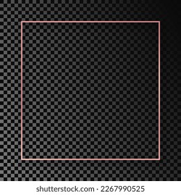 Rose gold glowing square frame with shadow isolated on dark transparent background. Shiny frame with glowing effects. Vector illustration