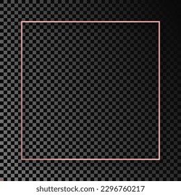 Rose gold glowing square frame with shadow isolated on dark transparent background. Shiny frame with glowing effects. Vector illustration