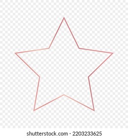Rose gold glowing star shape frame isolated on transparent background. Shiny frame with glowing effects. Vector illustration