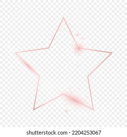 Rose gold glowing star shape frame isolated on transparent background. Shiny frame with glowing effects. Vector illustration