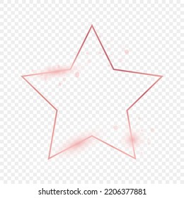 Rose gold glowing star shape frame isolated on transparent background. Shiny frame with glowing effects. Vector illustration