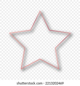 Rose gold glowing star shape frame with shadow isolated on transparent background. Shiny frame with glowing effects. Vector illustration