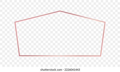 Rose gold glowing tetragon shape frame isolated on transparent background. Shiny frame with glowing effects. Vector illustration