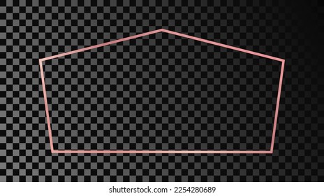 Rose gold glowing tetragon shape frame isolated on dark transparent background. Shiny frame with glowing effects. Vector illustration