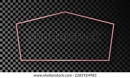 Rose gold glowing tetragon shape frame with shadow isolated on dark transparent background. Shiny frame with glowing effects. Vector illustration